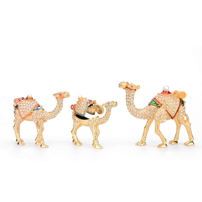 Furuida A Family of Three Gold Camels Enameled Jewelry Trinket Box with Hinged Classic Animal Ornaments Luxurious Gift for Home Decor - Image 2